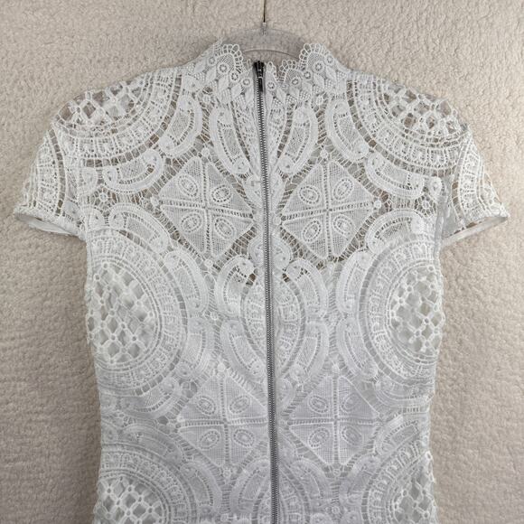 Bisou Bisou Dress Womens 8 White Lace Sheath High Neck Cap Sleeve Party Cocktail - Picture 8 of 16